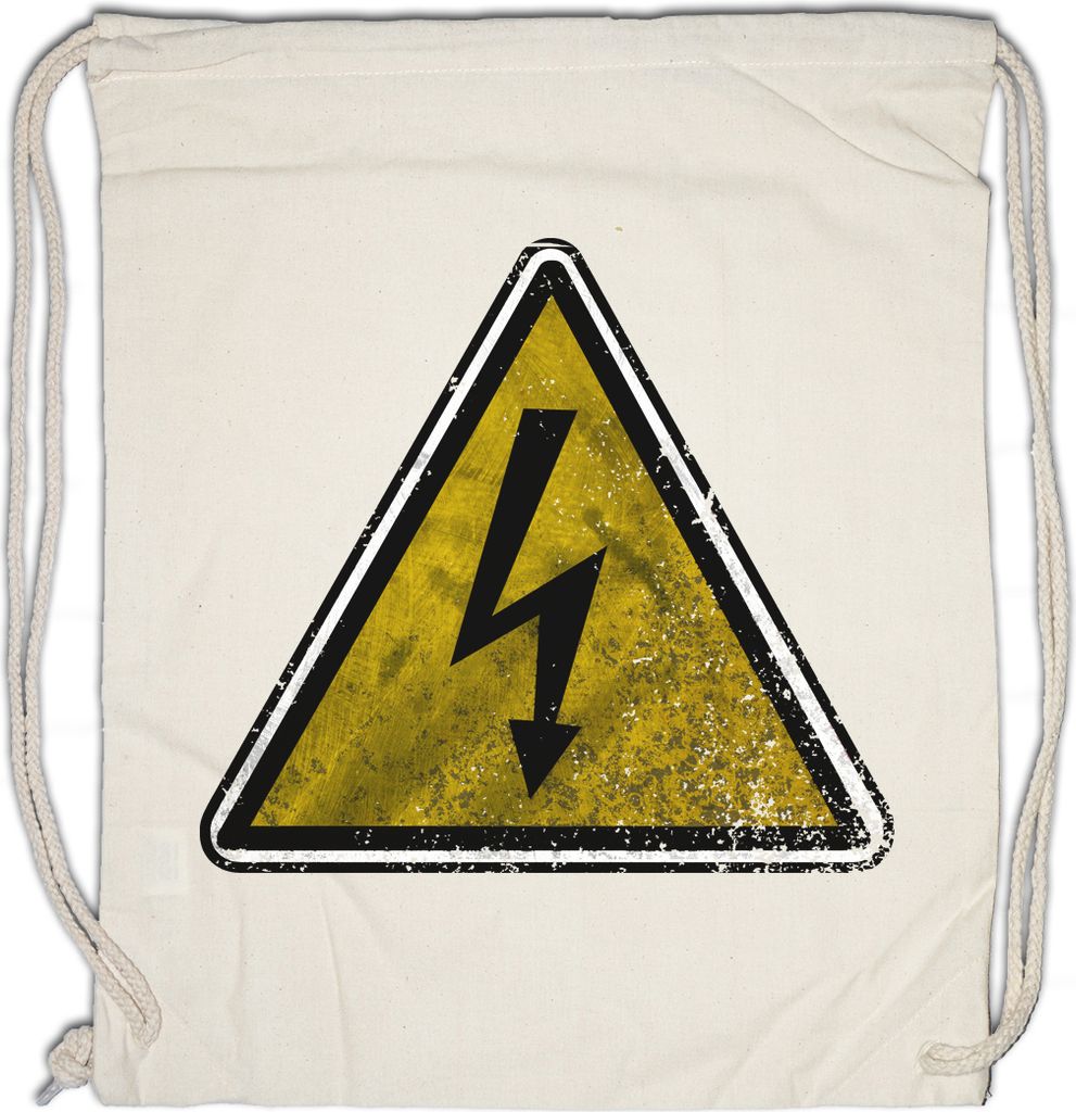 Urban Backwoods Caution High Voltage Vintage Logo Sign, Turnbeutel, Farbe: Beige