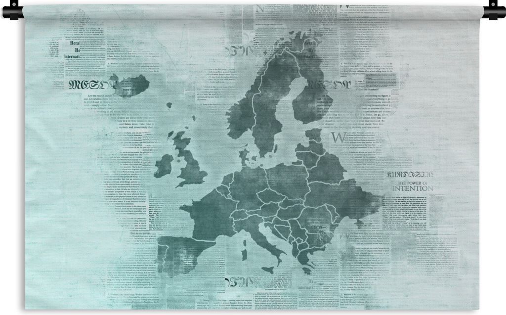 MuchoWow Wandteppich Wandbehang Karte von Europa - Zeitung - Blau 120x80 cm Tapisserie Dekoration Wandtuch - Wanddekorationen - Wandtücher