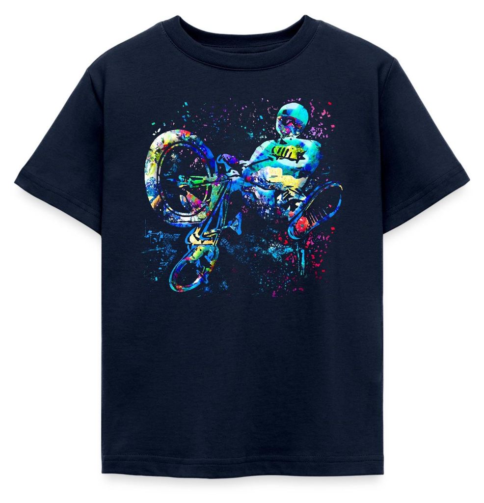 Spreadshirt BMX MTB Mountainbike Bund Sprung Geschenk Geschenkidee Kinder T-Shirt, 110/116 (5-6 Jahre), Navy