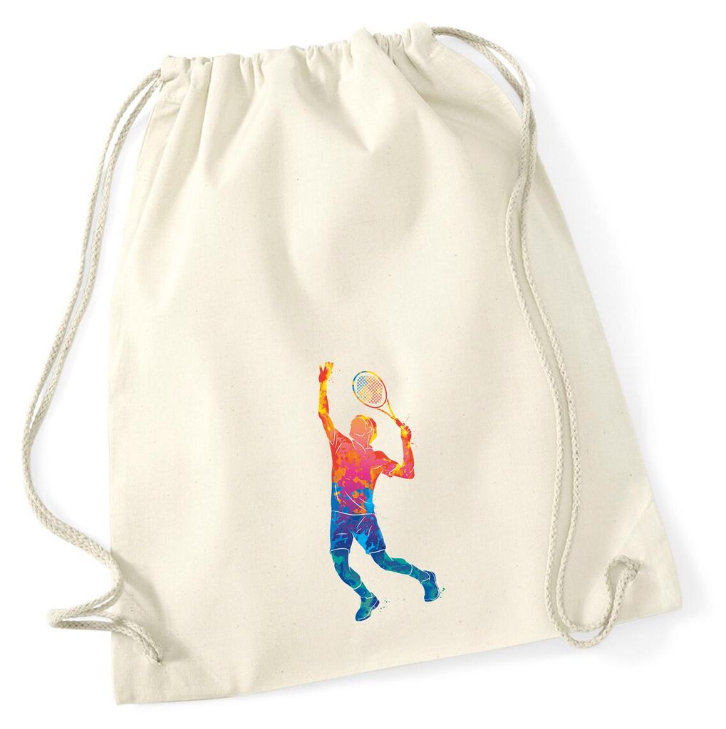 Huuraa Turnbeutel Tennis Spieler bunte Silhouette 12 Liter Natural Baumwolle Rucksack Geschenkidee