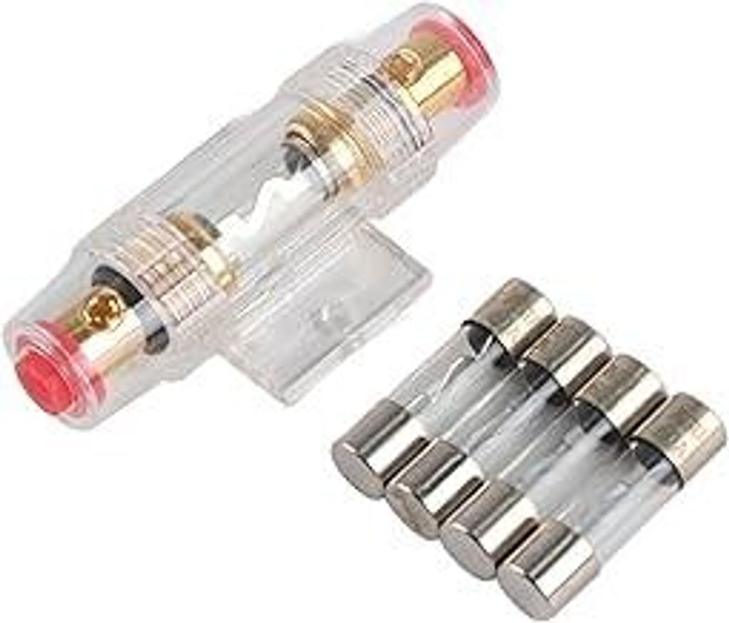 AGU Sicherungshalter, Auto Stereo Sicherungshalter mit 4 Stück 60Amp Sicherung, Auto Fahrzeug Audio Sicherungskasten Halter Block 8 Gauge Wire Inl...