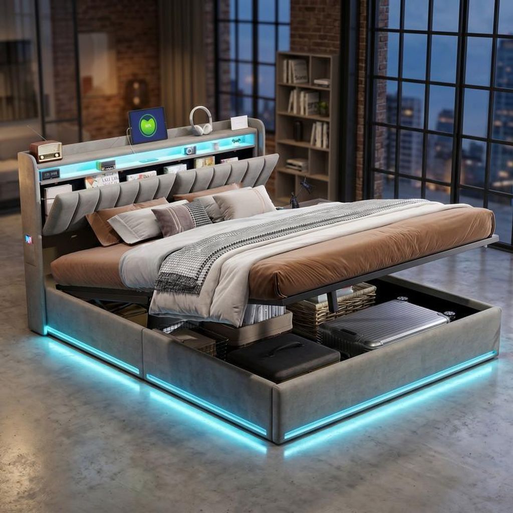 ProximaX Modernes Doppelbett 160x200 cm Grau Samt, Produktbild 