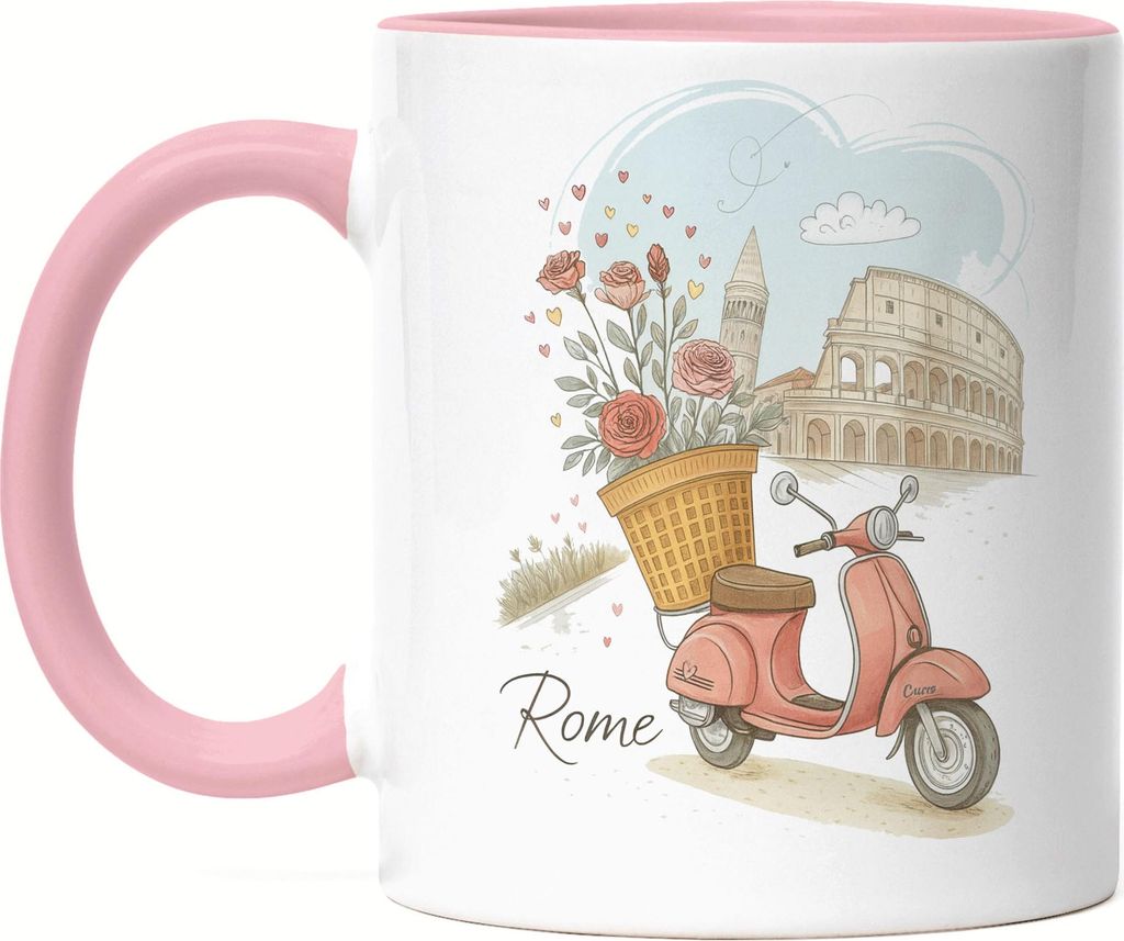Rome Tasse Rosa Geschenkidee Italien Souvenir Urlaub Reise Kolosseum Romantik