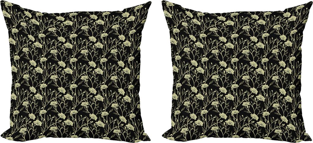 ABAKUHAUS Floral Kissenbezug Set (2Stück), Blumensträuße Feld Blühender Gartenarbeit Laub Revival Femininen Muster, 50 x 50 cm, Creme und Schwarz