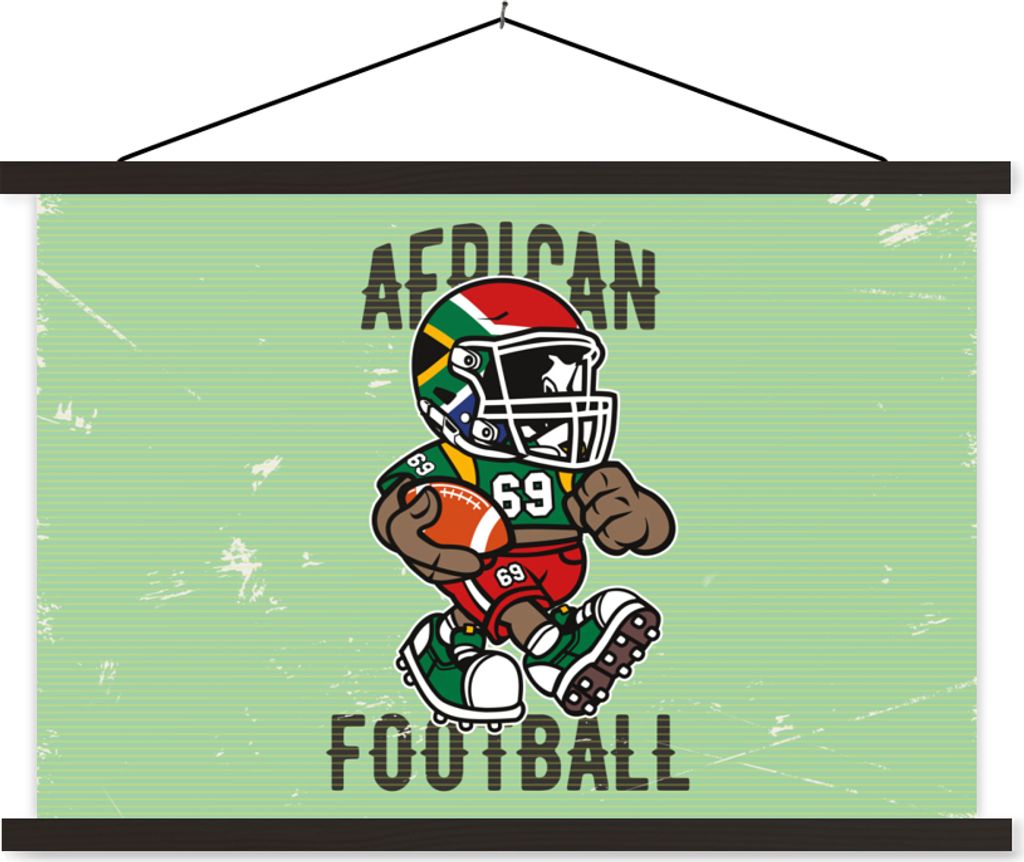 MuchoWow Textilposter Rugby - Afrika - Jahrgang 60x40 cm mit schwarzem Rahmen - Hölzernes