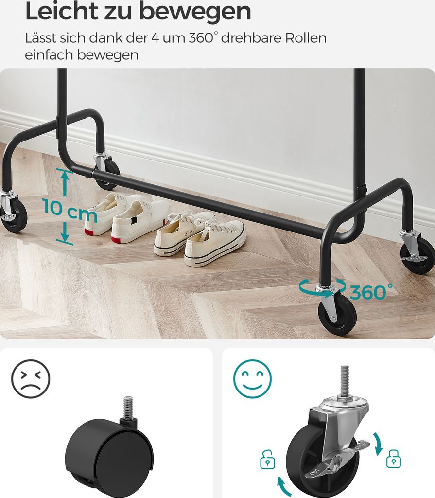 SONGMICS Kleiderständer Garderobenständer auf Rollen aus Produktbild 3