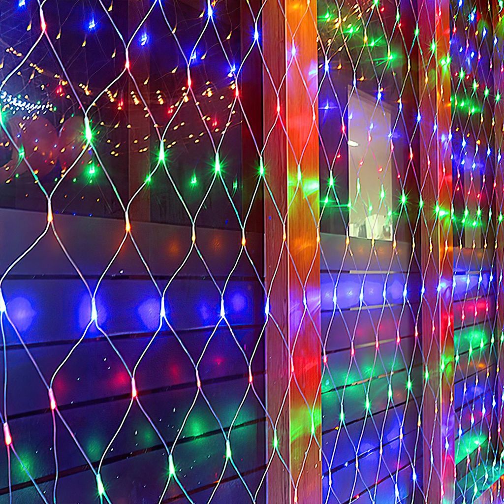 Izrielar LED Lichternetz 4.5x1.6m 300 LEDs Bunt Lichterkette 8 Beleuchtungsmodi Speicherfunktion für Innen mit Transparent Kabel