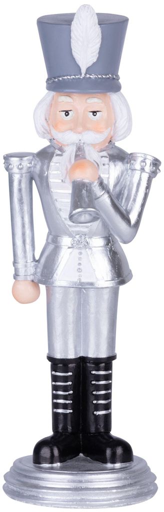 Weihnachtsdekoration MagicHome, Nussknacker mit Trompete, silber, Polyresin, 20x20x30 cm