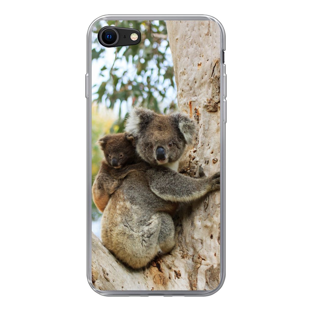 MuchoWow Handyhülle Schutzhülle Hülle für iPhone SE 2022 Koalas - Kind - Baum - Jungen - Mädchen Silikon Softcase Handy Hülle - Schutzhülle