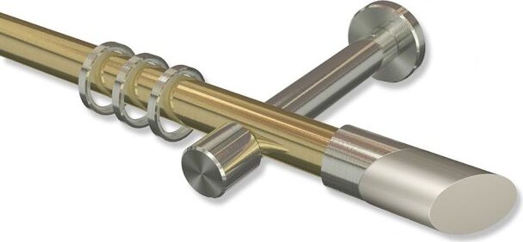 Interdeco Gardinenstange, Vorhangstange Messing-Optik / Edelstahl-Optik Modell Prestige Verano, 20 mm Ø 1-läufig, 280 cm (geteilt)