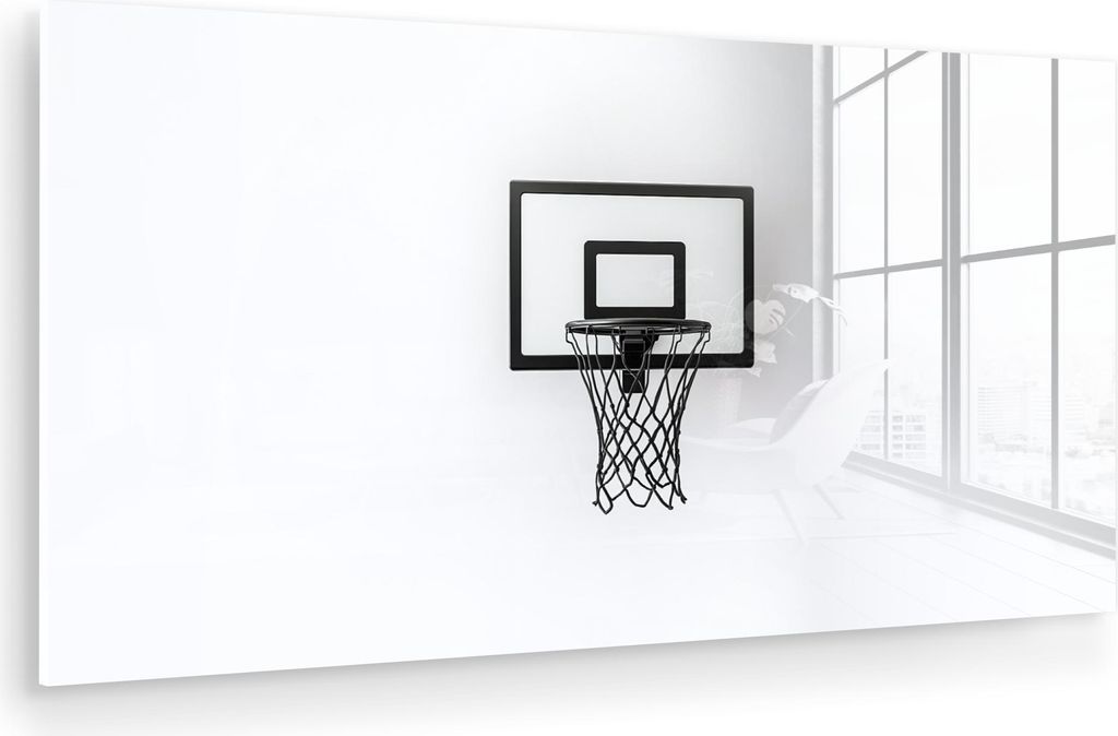 MuchoWow Glasbilder - Bilder auf Wandbild - Foto auf Glas Basketballbrett - Minimalistisch - Schwarz 80x40 cm Wanddekoration aus Glas - Acrylglasbi...