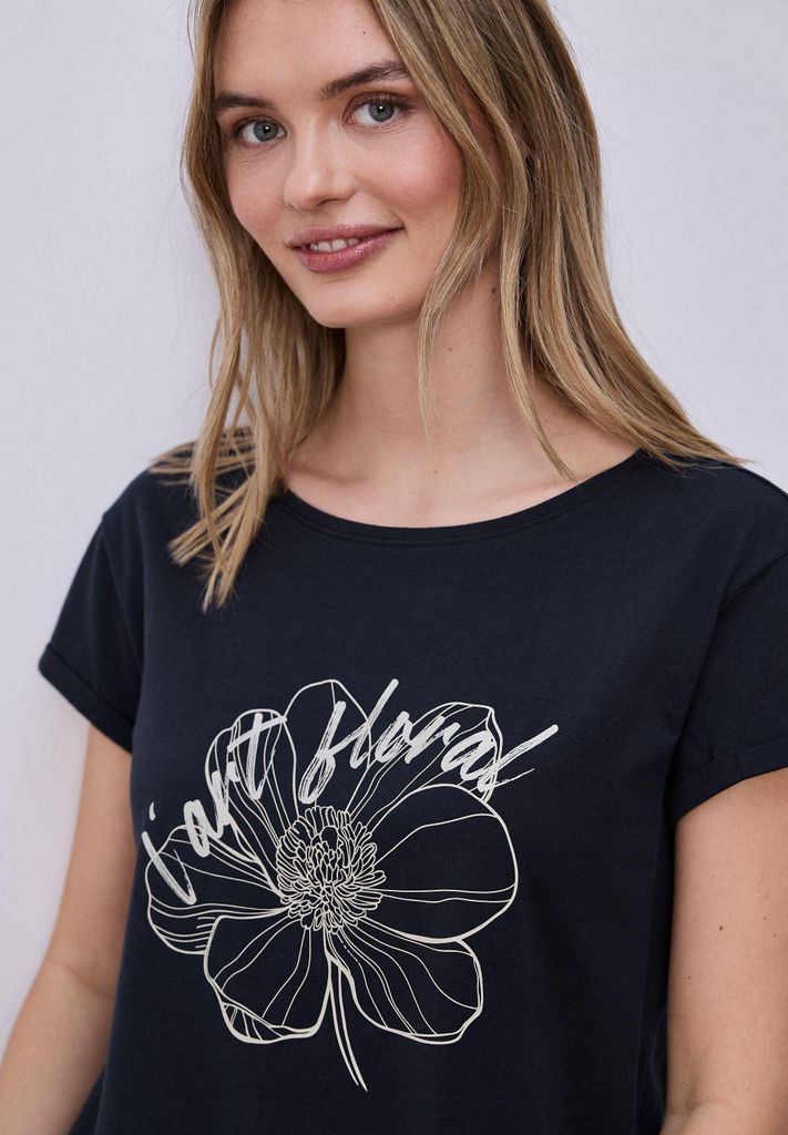 Street One T-Shirt 'Kurzarm Shirt mit floralem Artwork', A324806, shadowed navy, Gr. 42