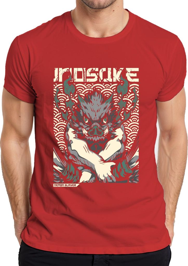 Inosuke Demon Slayer Wildschwein Maske Anime Geschenk Japan Y2K Streetwear Herren T-Shirt, Rot, XL