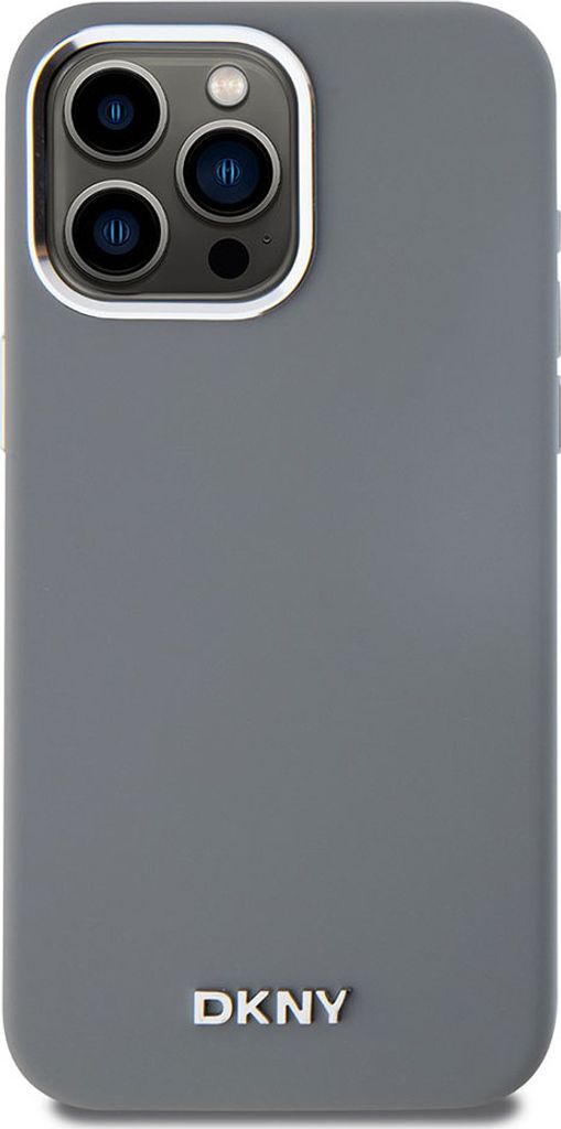 DKNY iPhone 15 Pro Max Grau Liquid Silicone Small Metal Logo MagSafe Schutzhülle