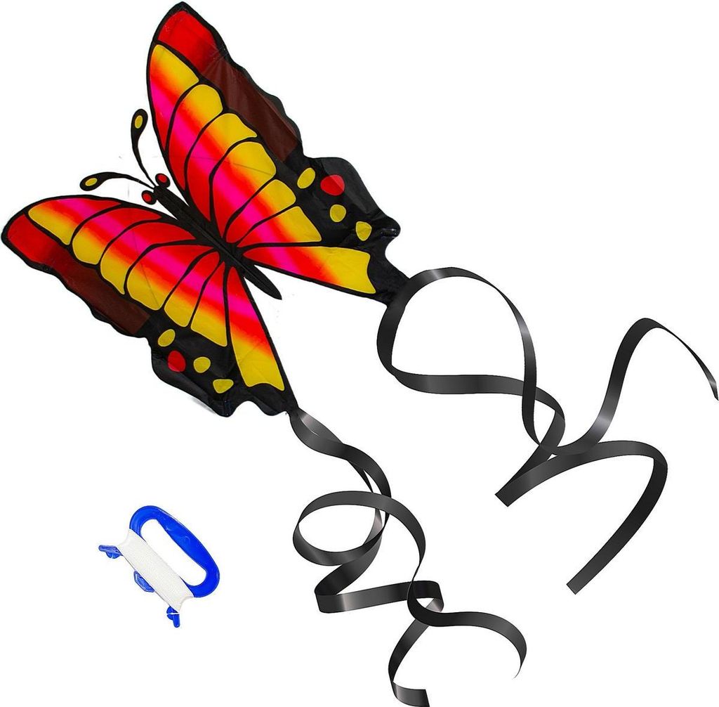 Enero Toys Lenkdrachen „Schmetterling“ 88×78 cm – rosa/gelb – leichter Kinder-Drachen ab 6 J. mit 30 m Leine – 90 g, Glasfaser-Gestänge...