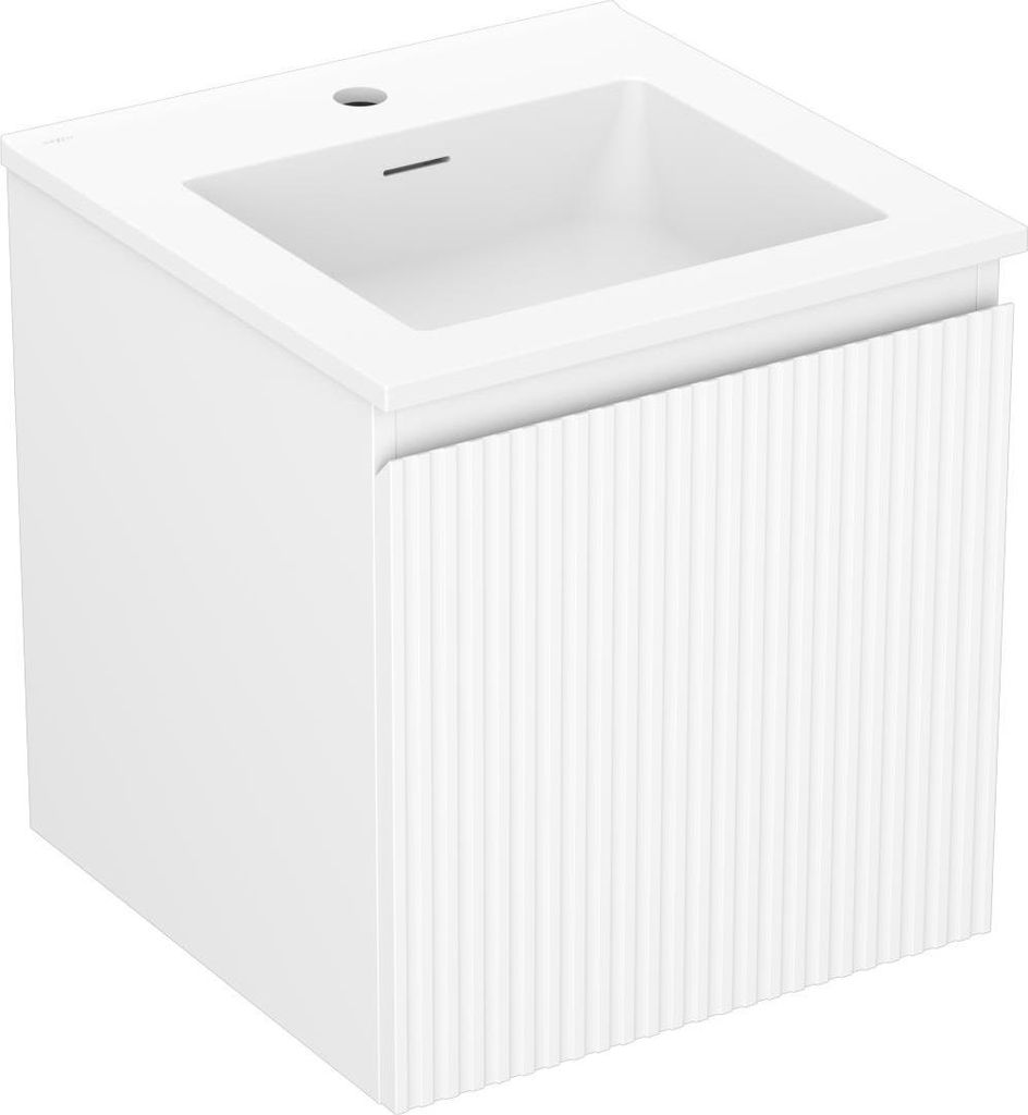 Mexen Rivel 45 cm Badezimmerschrank mit Waschbecken Otis, 1 Schublade, geriffelt, weiß matt - 91A20-04547-1-BF01-W18M01