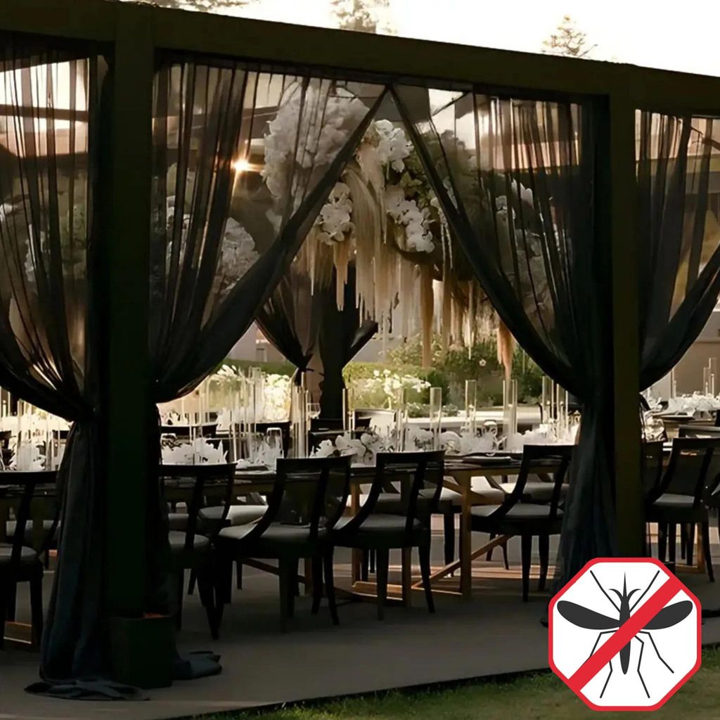 2er Set Gardine Außen Moskitonetz, Mückennetz Pavillon,Insektenschutz Verstellbar Fliegengitter Terrasse Garten,Schwarz B320xH213cm