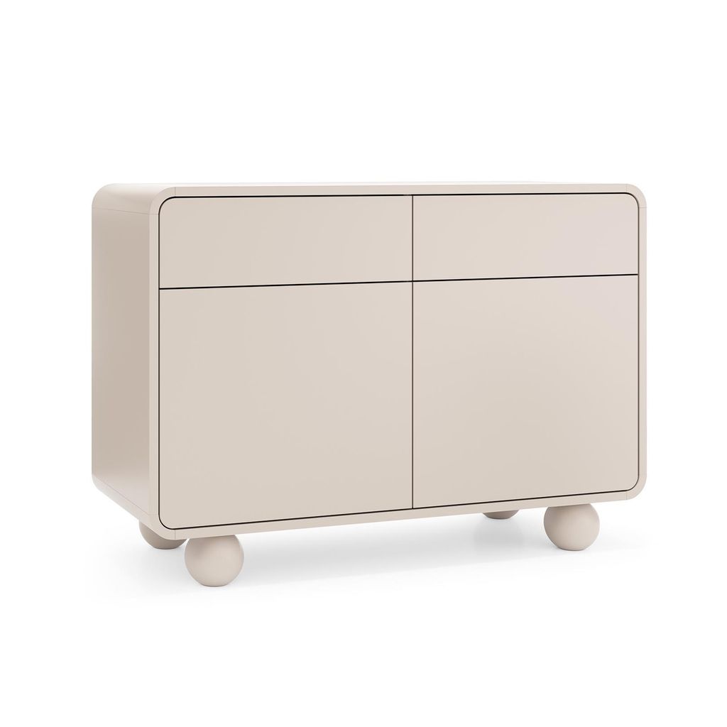 BETTSO Elegante Kommode ALVION 108 cm – Minimalistische Kommode mit Push-to-Open-System und kugelförmigen Beinen in Kaschmir
