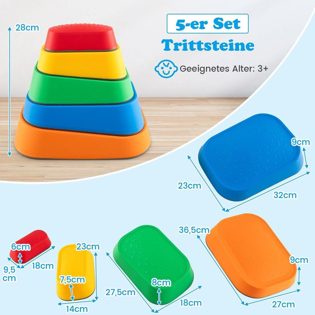 Kinder-Balance-Trittsteine, rutschfest, 80 kg belastbar