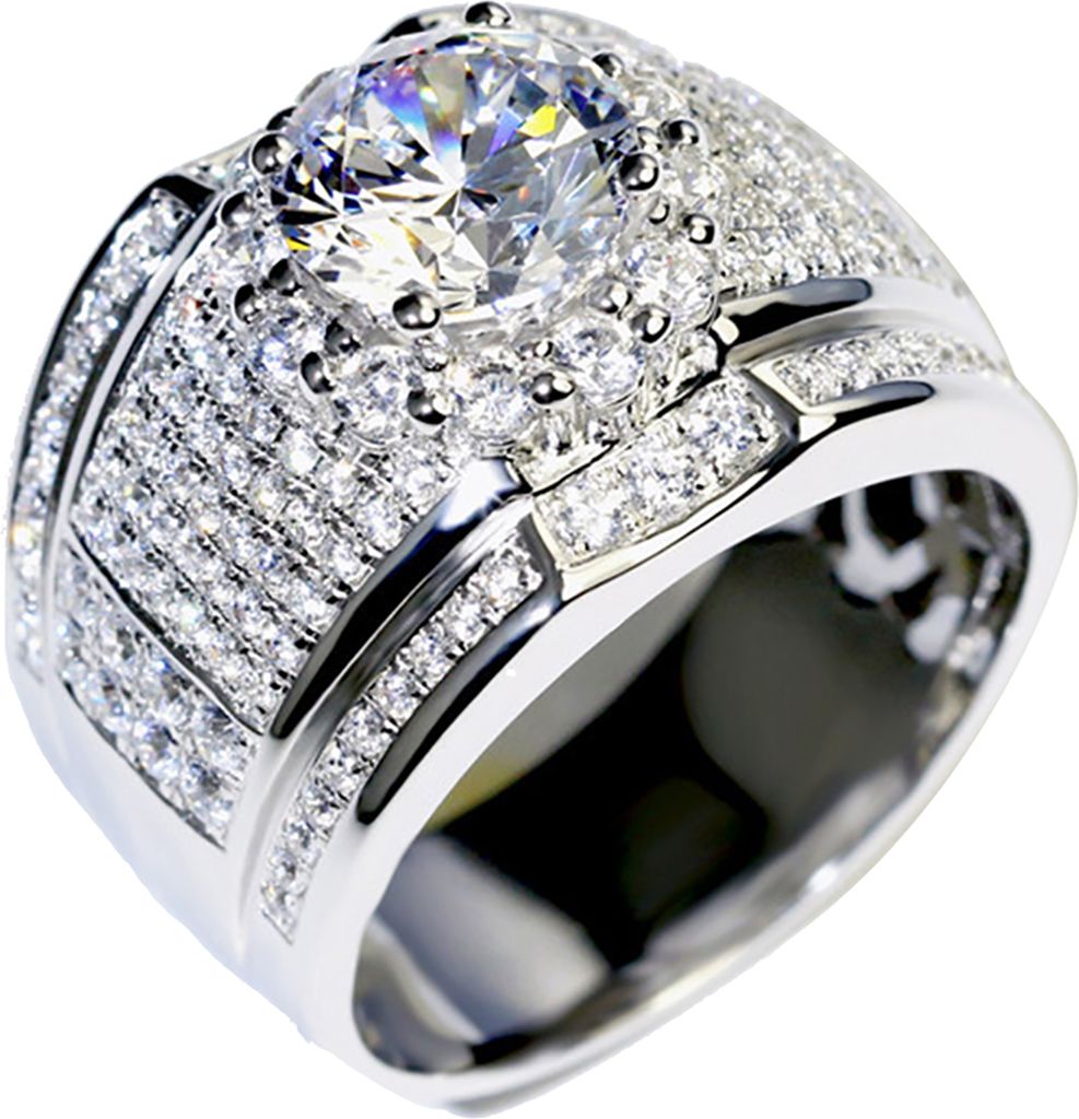 Männer Mode Strass Silber Überzogene Hochzeit Verlobung Finger Ring Schmuck-Silber,US 10