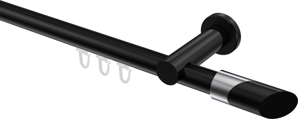 Interdeco Innenlaufstange / Gardinenstange mit Innenlauf Schwarz, Typ Platon Verano (Schräge Bicolor), 20 mm Ø 1-läufig, 480 cm