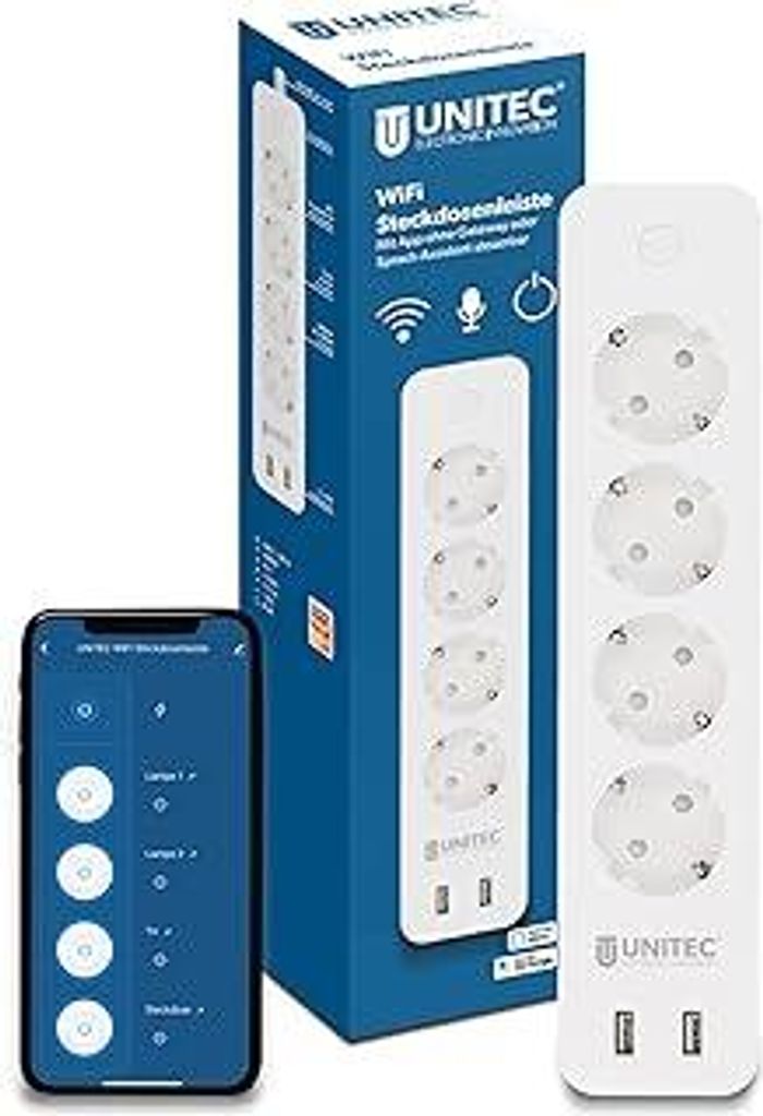 UNITEC 30798 WIFI Steckdosenleiste 4x2 | WLAN Smart Steckdosen mit Zeitschaltuhr | Energiekosten-Messung | Sprachsteuerung und APP | Mit 2 USB Ausg...
