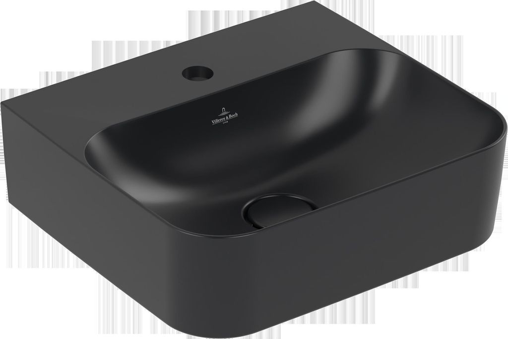 Villeroy & Boch Finion Handwaschbecken, verdeckter Überlauf, 1 Hahnloch, Unterseite geschliffen, 430x390mm, 43644CR7
