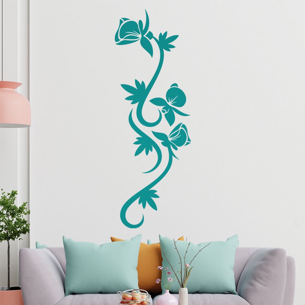 Blumen - Linien Wandtattoo in 6 Größen - Wandaufkleber Wall Sticker - Dekoration, Küche, Wohnzimmer, Schlafzimmer, Badezimmer