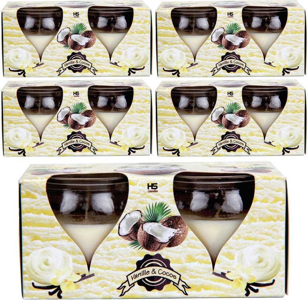 Duftkerzen Creation 10er Pack im Glas, lange Brenndauer und angenehmer Duft ( Vanille-Cocos )