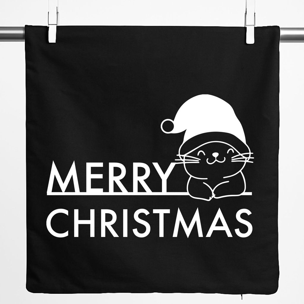 Huuraa Kissenbezug Merry Christmas Katze 40x40cm Black Baumwolle Dekokissenbezug Geschenkidee