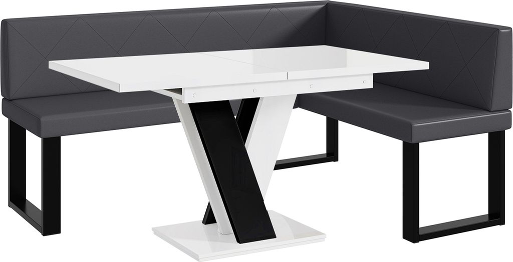MEBLINI Eckbank für Esszimmer mit ausziehbarem Tisch - Küchenbank - Essecke - Sitzecke Küche - ERIC - U-Beine 128x168x87cm Rechts - Grau Kunstle...