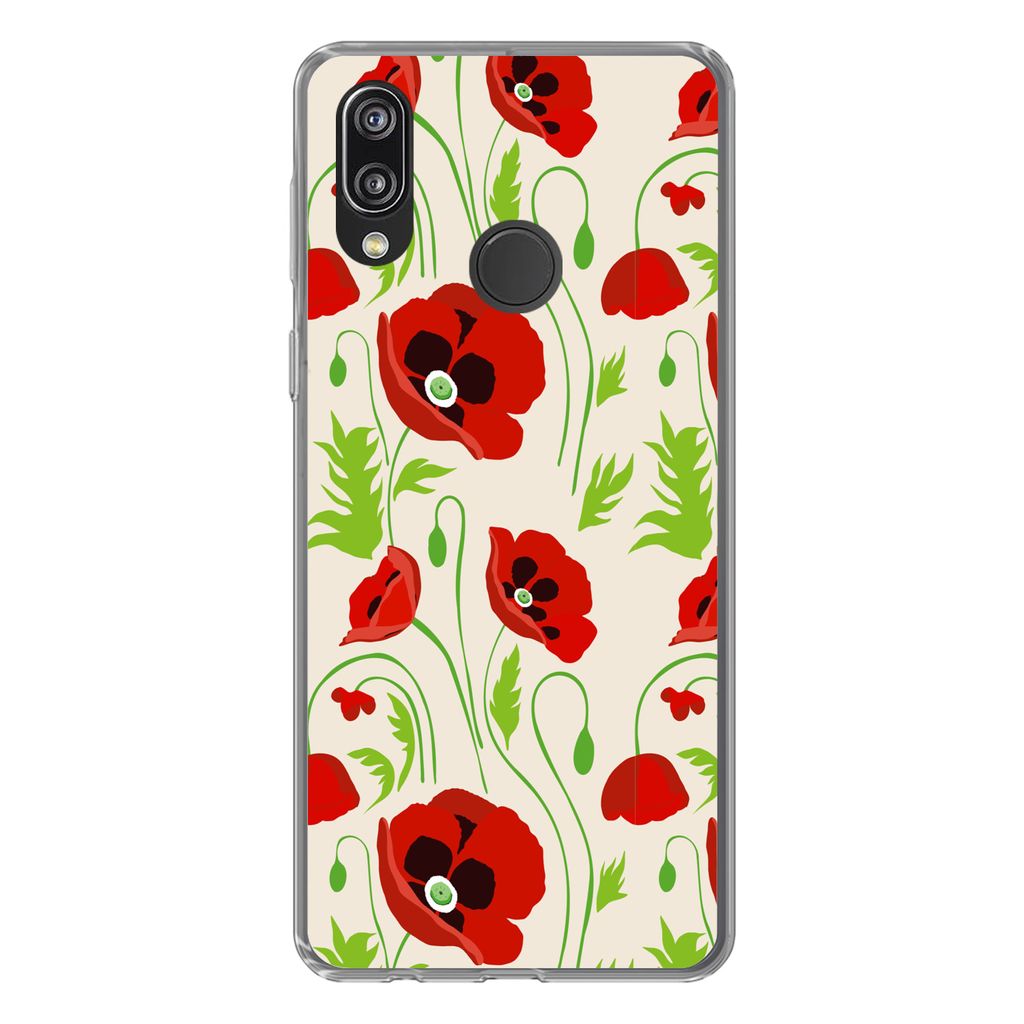 MuchoWow Handyhülle Schutzhülle Hülle für Huawei P20 Lite (2020) Blumen - Mohn - Muster Silikon Softcase Handy Hülle - Kartenhalter