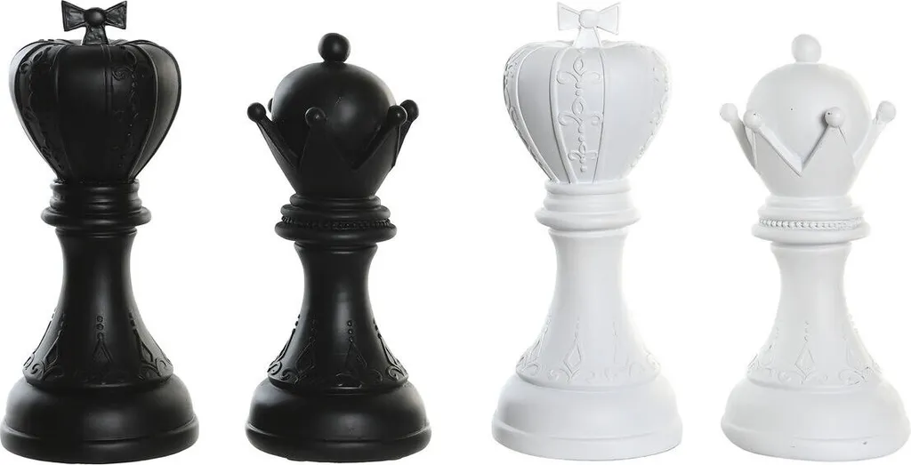 Déco Intérieure Monochrome : Set 4 Statuettes Échecs 25,5 cm DKD