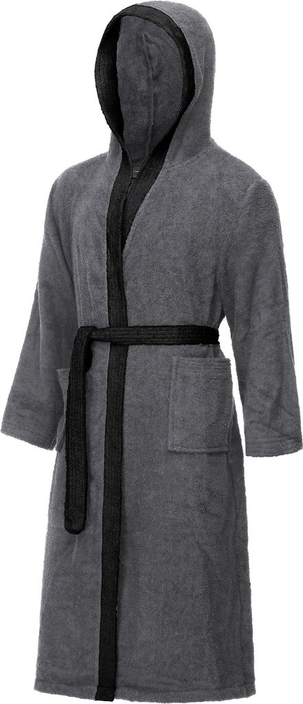 Ladeheid Herren Frottee Bademantel aus 100% Baumwolle LA40-190 (Dunkelgrau-12/Schwarz-30, L)