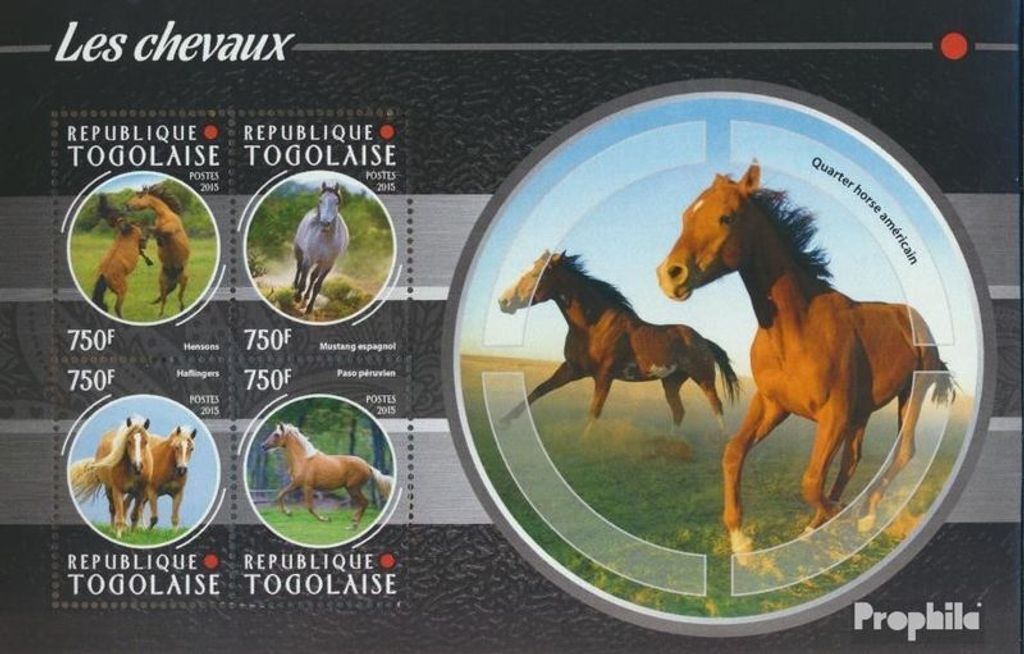 Briefmarken Togo 2015 Mi 6724-6727 Kleinbogen (kompl. Ausgabe) postfrisch Pferde