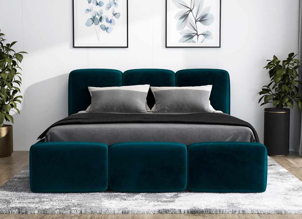Polsterbett STAR 90 x 200 mit Matratze und Bettkasten. Farbe: Grün