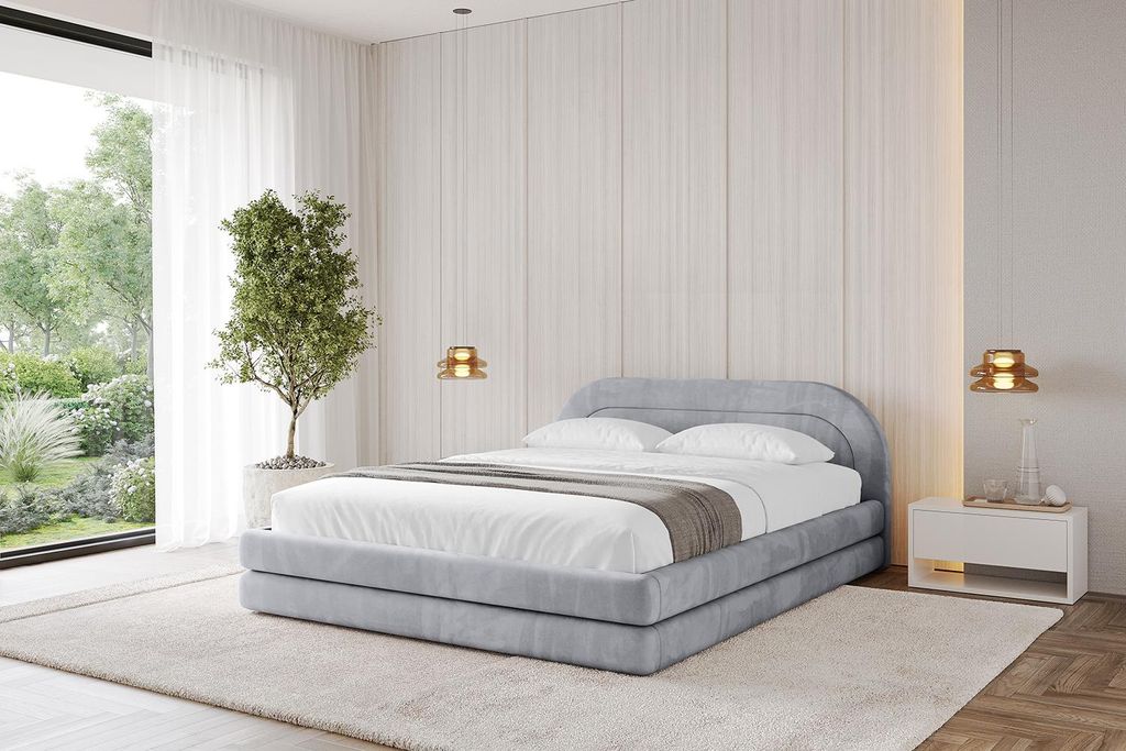 ALTDECOR Polsterbett mit Bettkasten - LERIS-v1 140x200 Hellgrau- Bett mit Matratze H3/H4, Kopfteil, Boxbett, Doppelbett mit Stauraum