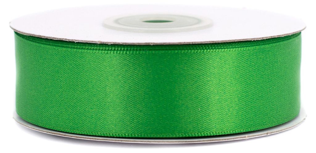 25mm breites, 20m langes, doppelseitig glänzendes grünes Satinband auf Rolle. Perfekt für Bastelprojekte und Geschenkverpackungen