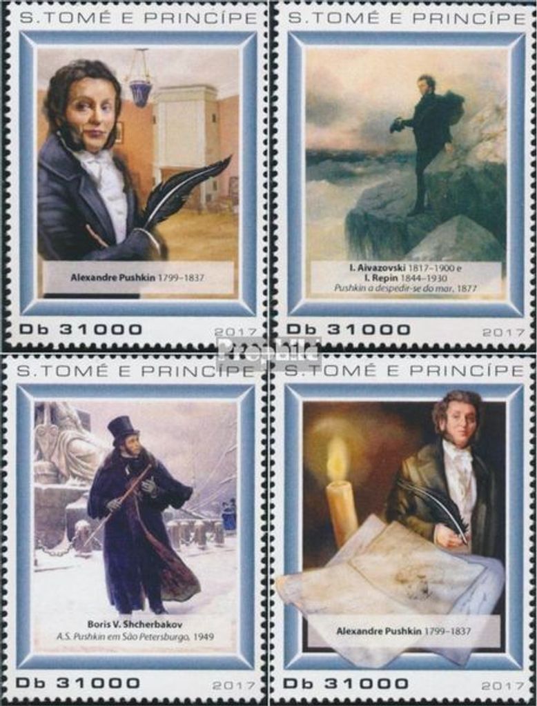 Briefmarken Sao Tome e Principe 2017 Mi 7353-7356 (kompl. Ausgabe) postfrisch Alexander Puschkin