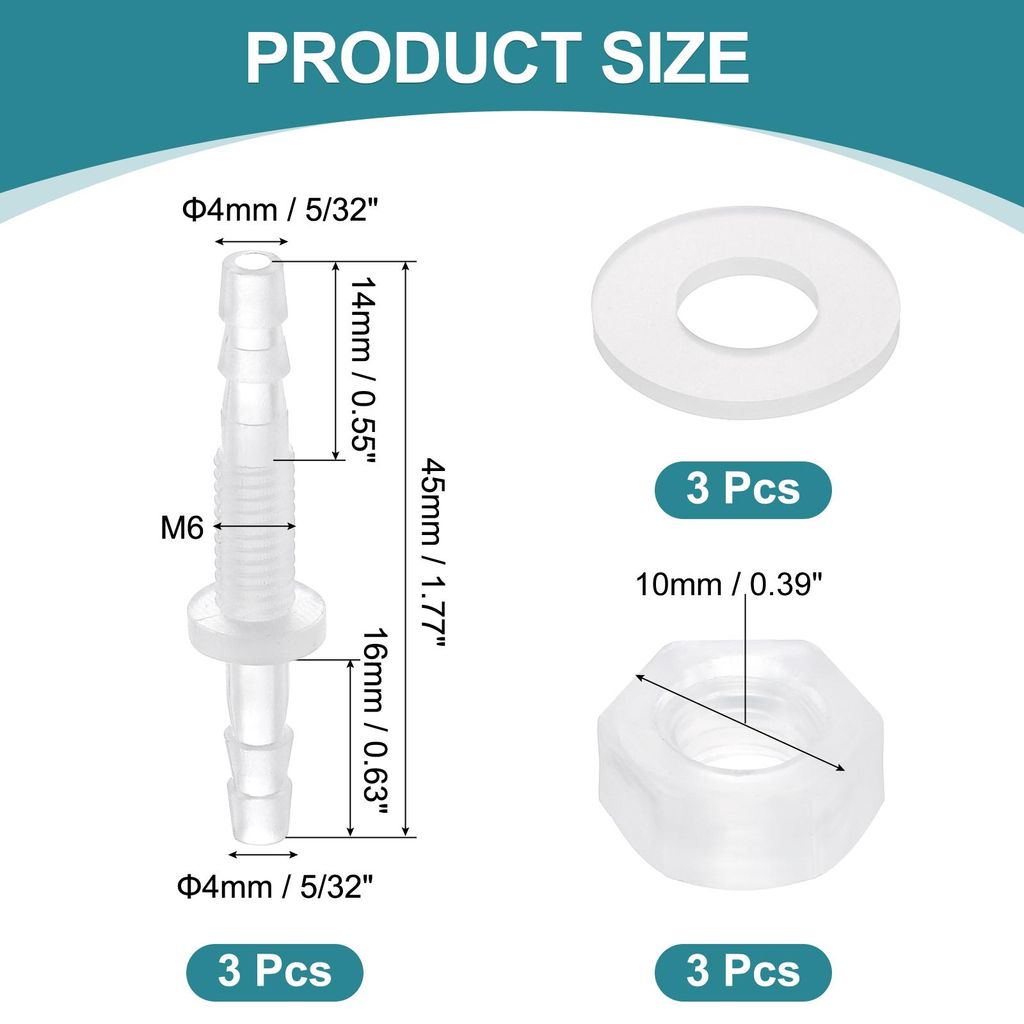 3Pcs Plastik Schlauchanschluss 5/32" x 5/32"(4mm x 4mm) Durchfš¹hrung Adapter Verbinder Rohrverbinder Mit M6 Mutter Und Unterlegscheibe Fš¹r Aq...
