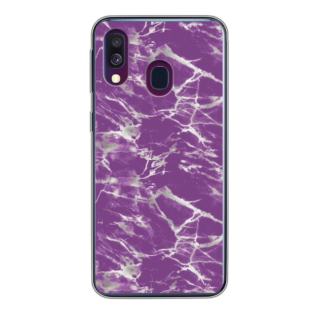 MuchoWow Handyhülle Schutzhülle Hülle für Samsung Galaxy A40 Violett - Weiß - Marmor - Muster Silikon Softcase Handy Hülle - Handy-Tasche