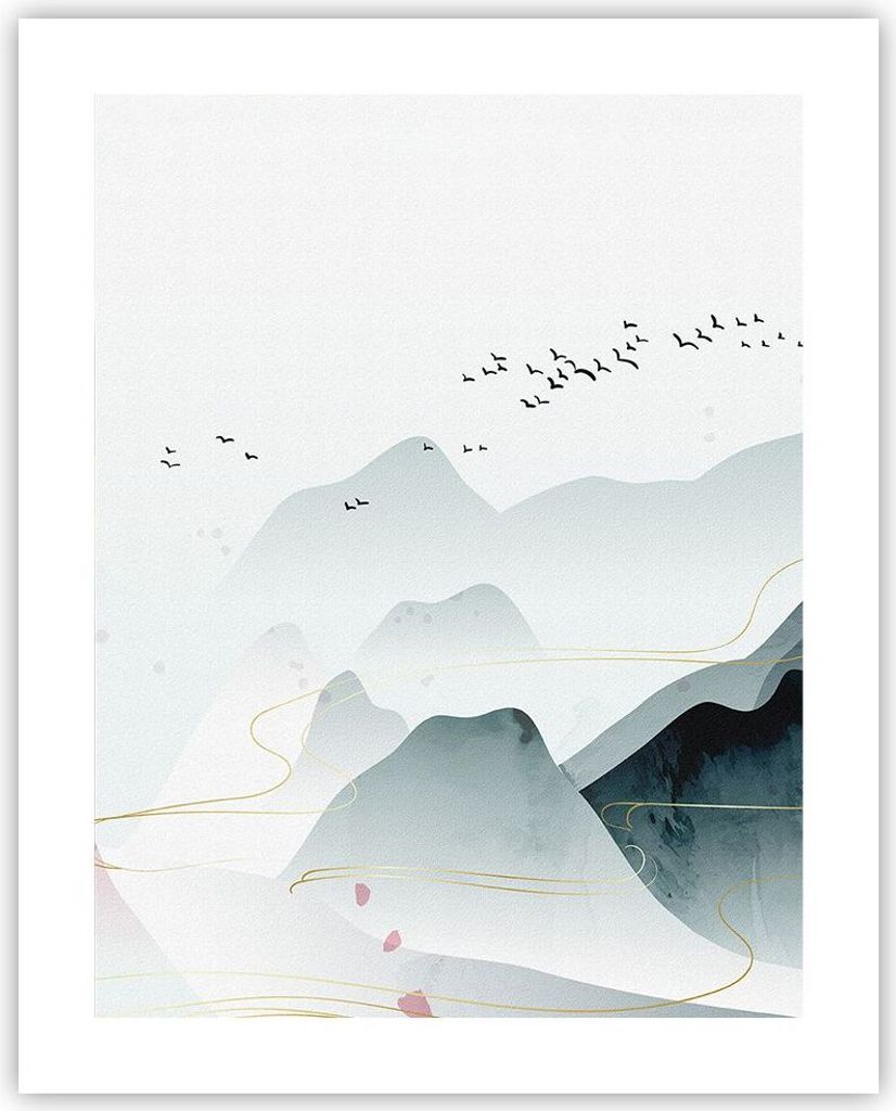 Poster - Poster ohne Rahmen - Berge Vögel Modern - 40x50 cm - Wand Bild - Wanddeko - Wandbilder - Kunstposter - Wandposter - Bilder - Kunstdruck -...