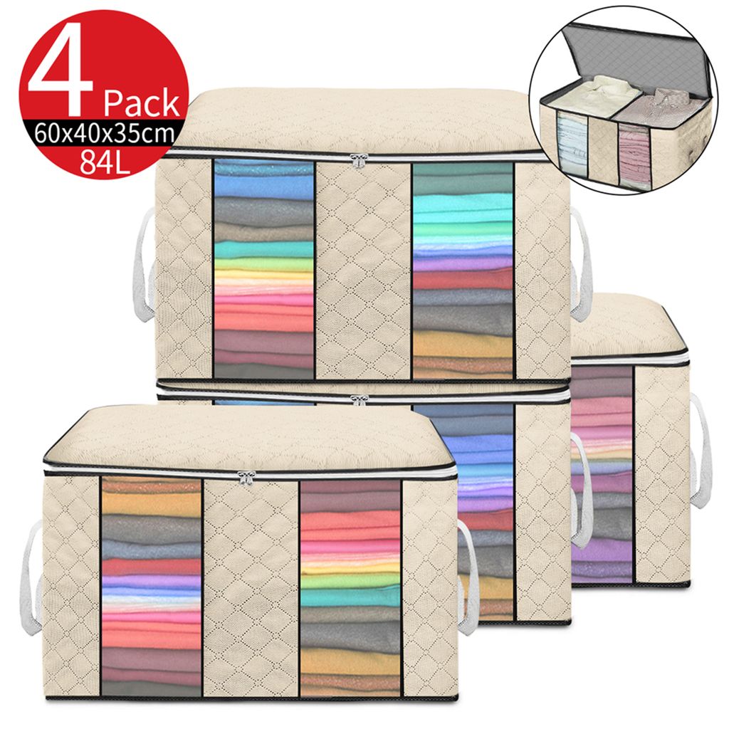 4 Stück 90L Aufbewahrungstaschen Mit Deckel – Transparent, PP-Stoff, Wasserdicht | Für Kleidung, Decken, Umzug