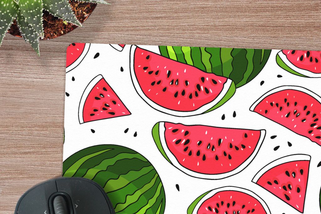 MuchoWow Schreibtischunterlage Muster - Wassermelone - Kern - Frucht 60x40 cm - XXL Mauspad - Großes Mauspad