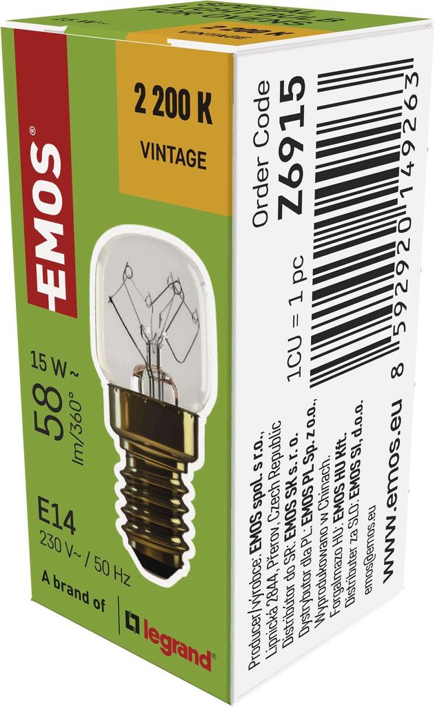 EMOS Glühlampe für Backofen bis 300°C, 15W, Herd-Birne mit E14 Sockel, Helligkeit 58 lm, Spannung 230 V, Abmessungen 23 x 45 mm, Durchsichtig, Z...