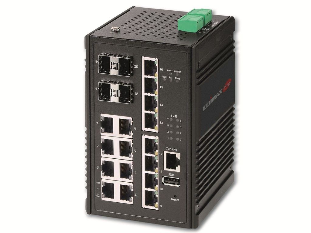 EDIMAX Switch Industrial 16-Port Gig. PoE+ WebM. 8xPoE+/4xSF