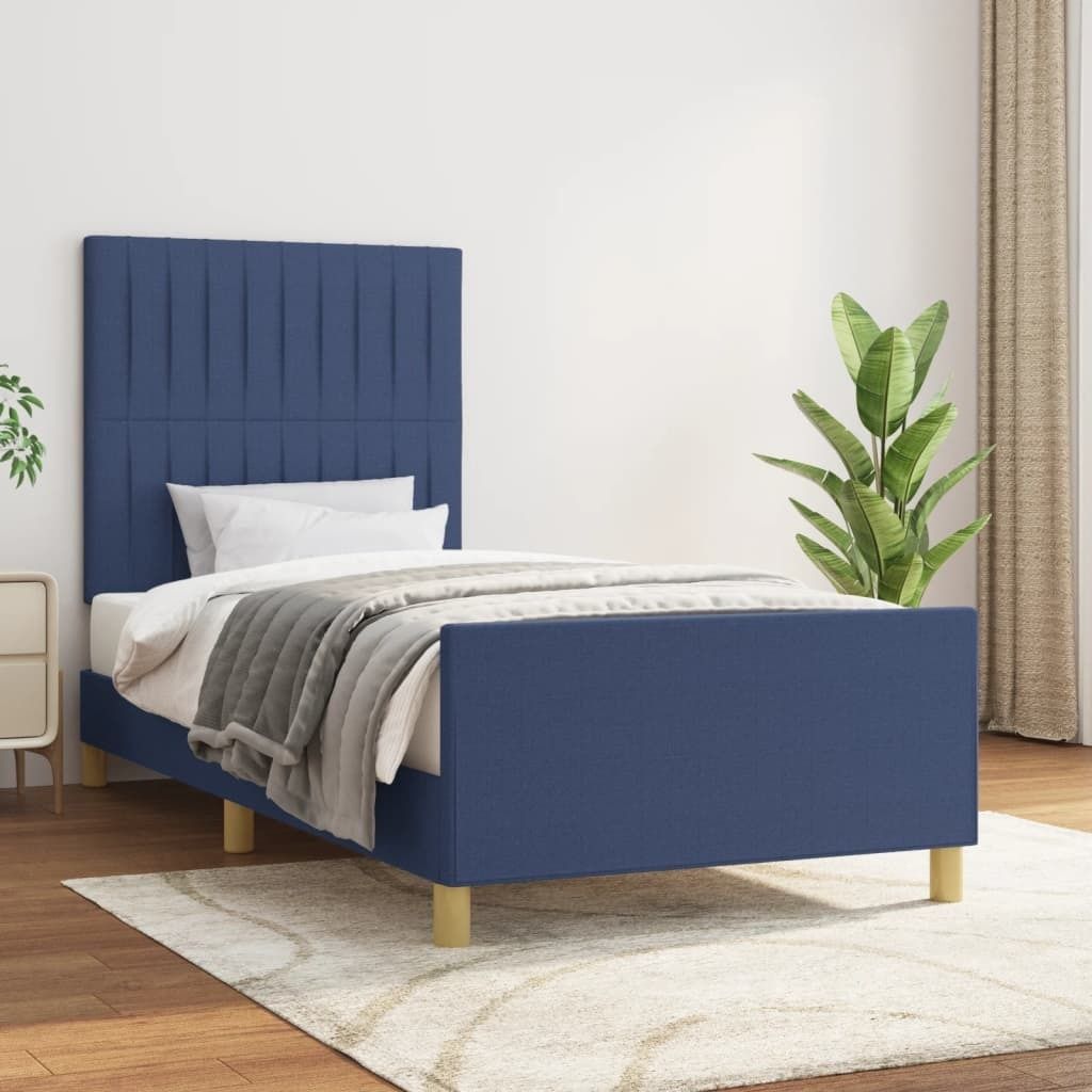 The Living Store Bettgestell mit Kopfteil Blau 100x200 cm Stoff