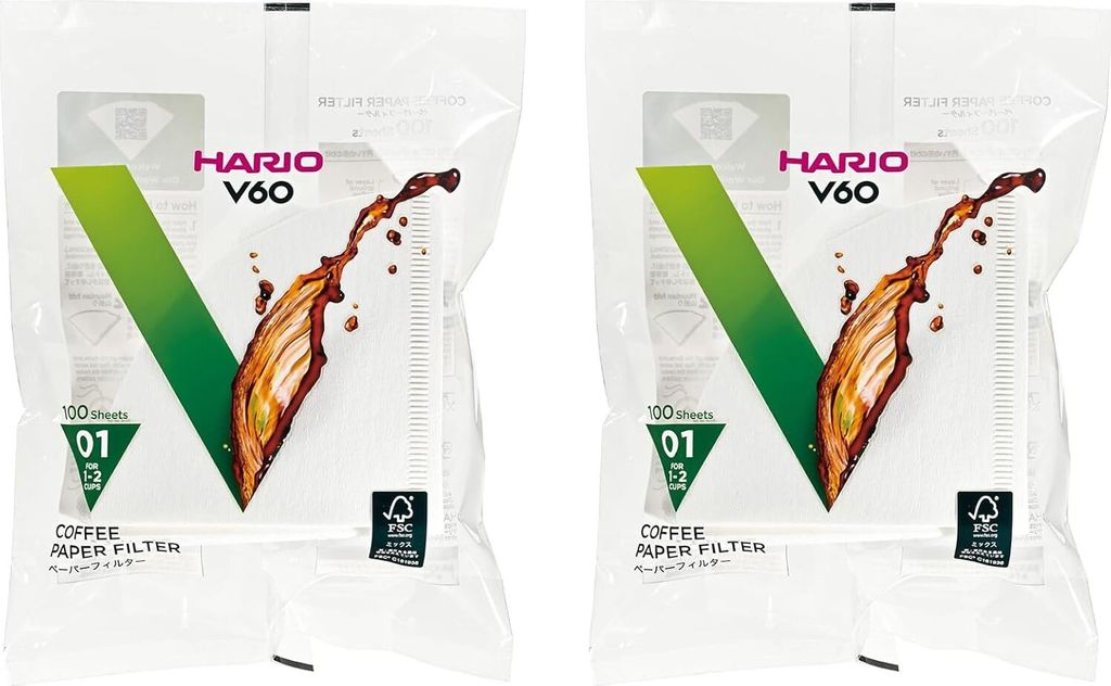 HARIO V60 Papierkaffeefilter Gr.01 200 Stück VCF-01-100W