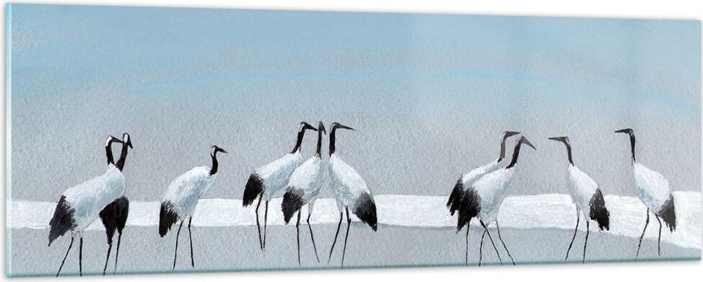 Bilder auf glas - Einteilig - Vögel Kraniche Natur - 90x30cm - Glasbilder - Wandbilder - Bilder - zum Aufhängen bereit - Wanddekoration aus Glas ...