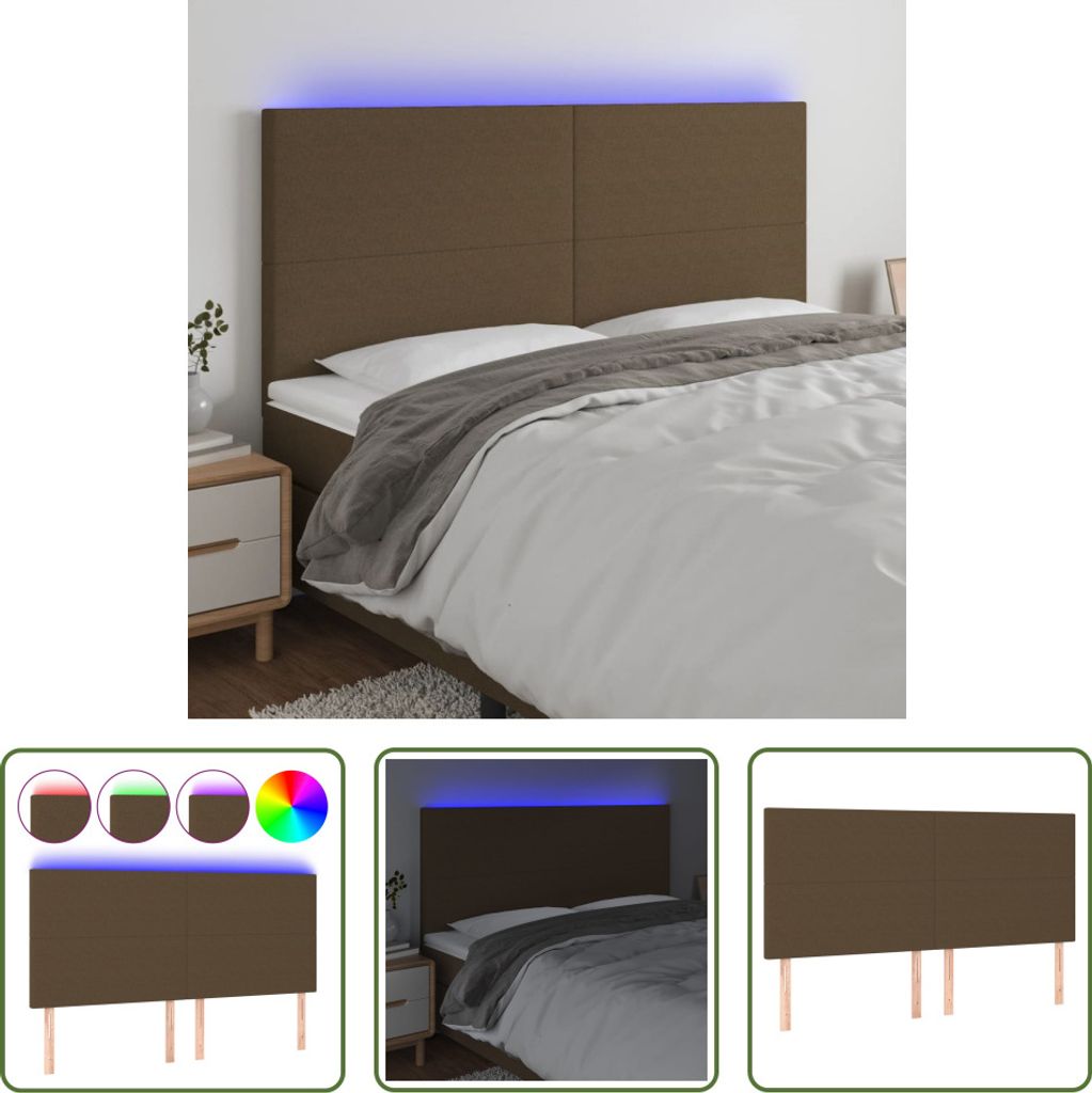 The Living Store LED Kopfteil Dunkelbraun 180x5x118/128 cm Stoff